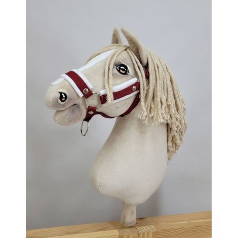 Cavezza regolabile per cavalli Hobby Horse A3, bordeaux con pelliccia bianca (1/4)