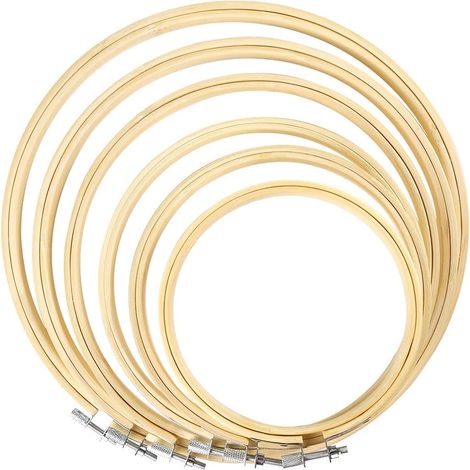 Cercle À Broder - Bambou Naturel - Diamètre 10 15 20 22 24 25 Cm - Pour Broderie Point De Croix Et Quilting - Lot De 6 (1/5)