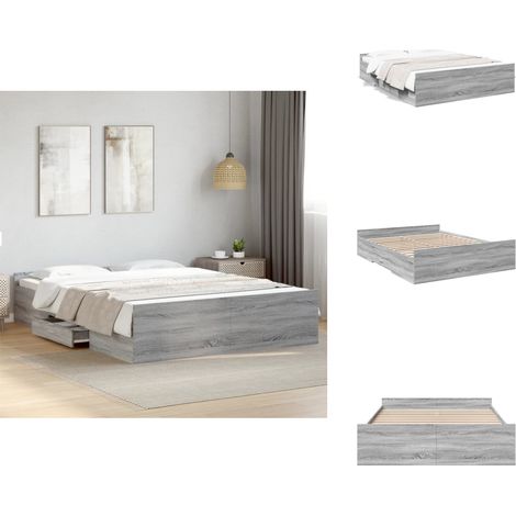 Cadre de lit avec tiroirs sans matelas sonoma gris 160x200 cm - Cadre De Lit - Lit Double - Lit Avec Tiroirs - Meuble De Chambre - Rangement Sous Lit (1/5)