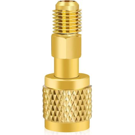 Adaptateur en laiton pour réfrigérant R32/R454B, filetage inversé femelle 1/4" vers mâle 1/4", poignée antidérapante, compatible avec les réservoirs R-454B/R-32 et les systèmes split (1/5)