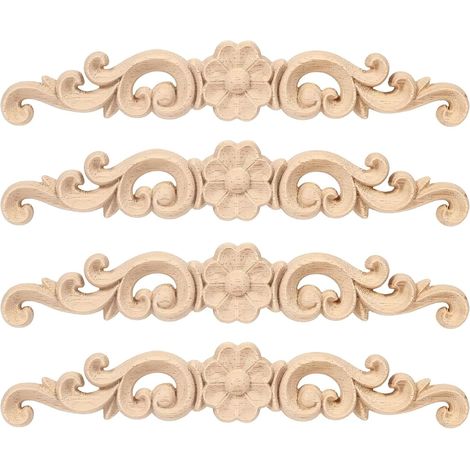 Lot de 4 incrustations en bois sculpté style européen, à motif floral, (1/5)