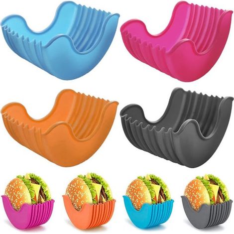 Ensemble de 4 pinces anti-chute pour hamburgers, plateau de fixation pour hamburgers, pinces en silicone sans contact, adaptées aux adultes et aux enfants (1/5)