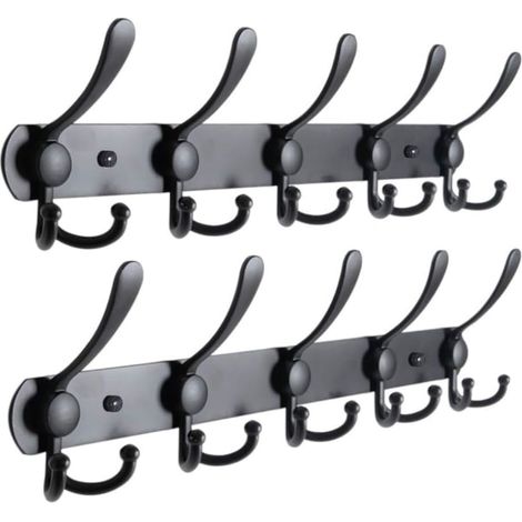 15 crochets muraux en acier inoxydable noir avec 2 supports, patères pour vêtements, manteaux, serviettes, sacs et accessoires, rangement mural pour entrée, chambre et salle de bain (1/5)