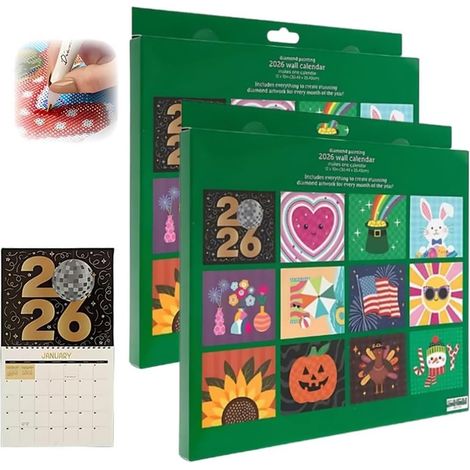Kit de calendrier mural 2026 - Peinture diamant - Calendrier mural - Design créatif - Papier épais - Peinture diamant pour la décoration de la maison et du bureau - Format Flip 12 mois (2 pièces) (1/5)