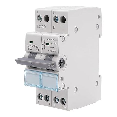 Switch 2P 63A Dual Power Load Separator Switch Manual Transfer Switch AC 230V Manual Transmission Switch Power Indicator DIN Rail Mount. (1/5)