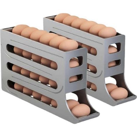 Porte-œufs à 4 niveaux pour réfrigérateur, distributeur d'œufs à roulettes automatique, rangement pour 30 œufs, gris (1/5)