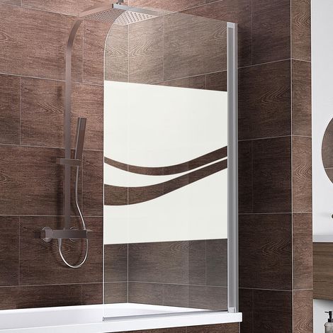 Pare-baignoire pliant, verre 5 mm, paroi de baignoire Schulte, écran de baignoire pivotant, Décor sérigraphié liane, profilé alu argenté, 1 volet 80 x 140 cm