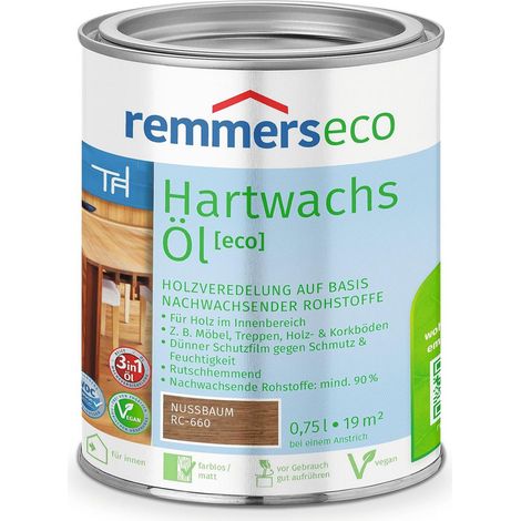 Remmers Hartwachs-Öl [eco] nussbaum, 0,75 Liter, Hartwachsöl für innen, natürliche Basis, Beize, Öl und Versiegelung in einem, nachhaltig, vegan