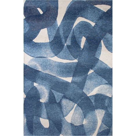 Tapis intérieur extérieur bleu motif ink antidérapant - 80 x 150 cm (1/5)