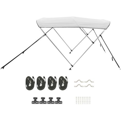 Mophorn 3 Bogen Biminitop für Boote, 600D-Polyesterabdeckung mit Aluminiumrahmen, wasserabweisendes Sonnenschutzdach mit Aufbewahrungstasche, 2 Stützstangen, 4 Gurte, 183 x 185–198 x 117 cm, Hellgrau