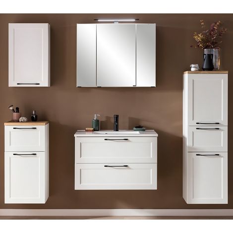 Badezimmer Landhaus Stil Komplettset 5-tlg. in weiß MARLING-03 inkl. Waschbecken, B/H/T ca. 200/200/47 cm (1/5)