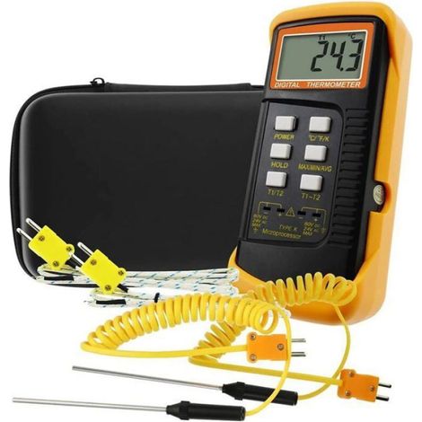 Thermometre Numerique - Type K - Double Canal - Plage -50 a 1300 C - Sonde Filaire Et Acier Inoxydable - 1 Unite (1/4)
