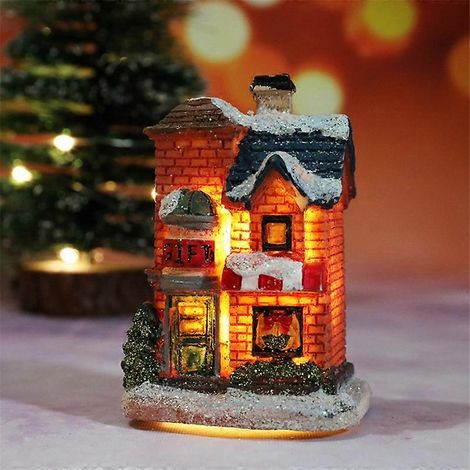 Weihnachtsszene aus Kunstharz, Dorfhäuser, Stadt mit warmweißer LED-Beleuchtung, batteriebetriebener Weihnachtsschmuck
