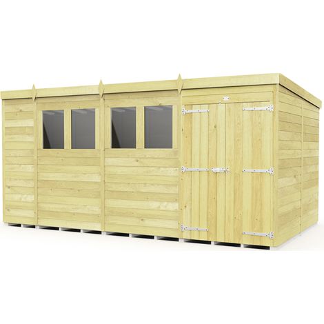 15 x 8 Feet Pent Shed - Double Door With Windows - Wood - L231 x W454 x H201 cm