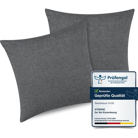Oreiller 50x50 Cm, Lot De 2, 100% Coton Lavé, Housse Coussin avec Fermeture Eclair, Douces Et Résistantes, Gris Foncé (1/5)