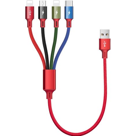 4 en 1 Câble Multi USB Court [35cm,3A] Câble USB Multiple tressé (1/5)