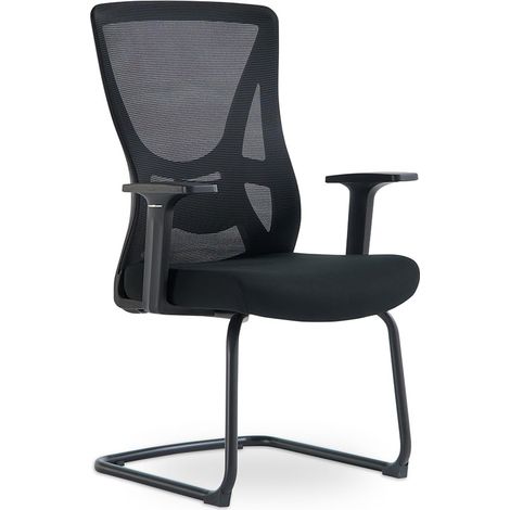 Chaise Visiteur Bureau Ergonomique Noir - Dossier Résille avec Soutien Lombaire, Assise Tissu Mousse Confort, Structure métal Robuste, Accoudoirs Fixes (1/5)