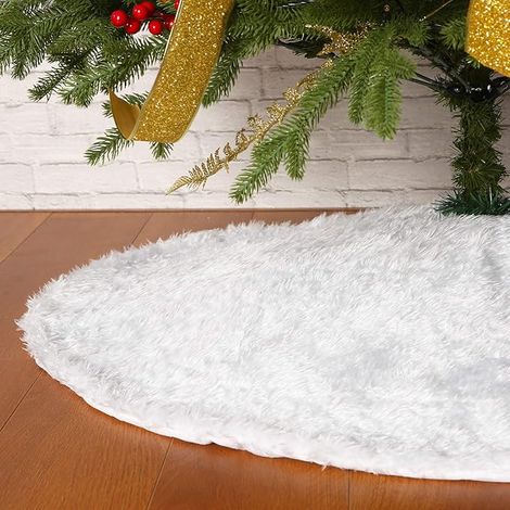 Jupe de sapin de Noël blanche, décoration festive pour arbre de 5 pieds, base ronde neigeuse, embellissement hivernal élégant pour sapin artificiel ou naturel (1/3)
