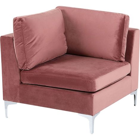 Modulo Divano ad Angolo a 1 Posto in Velluto Rosa Gambe Metallo Argento Evja