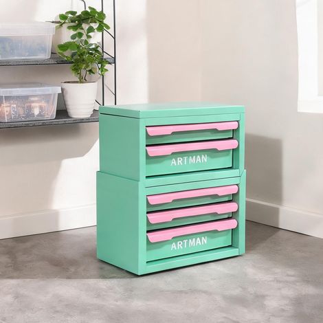 Servante d'atelier coloris vert rose en acier 28,5 x 15,8 x 32 cm (1/5)