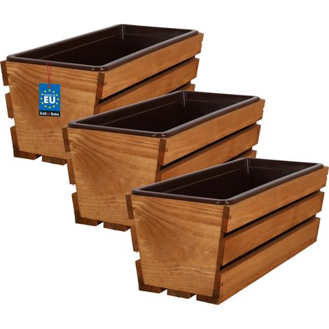 KOTARBAU® Lot de 3 Jardiniere Extérieur - Bac à Fleurs - avec Insert Plastique - Jardiniere Rectangulaire - 40x18x15 cm - pour Terrasse - Jardin - Décoration Extérieure - Chêne (1/4)