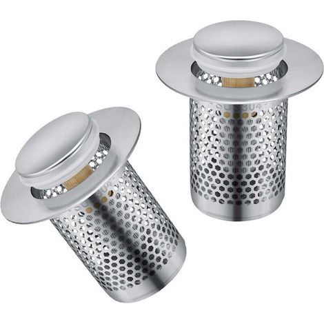 Filtre Evier 2 Pièces, Amovibles Acier Inoxydable Filtre Douche Cheveux, Filtre Lavabo avec Noyau Ressort Laiton, Filtre Cheveux Prévient Odeurs (1/4)