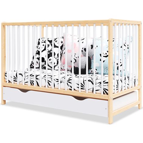 MINEA Lit bébé évolutif avec tiroir MATHIS 60x120 cm (matelas non inclus) (1/3)