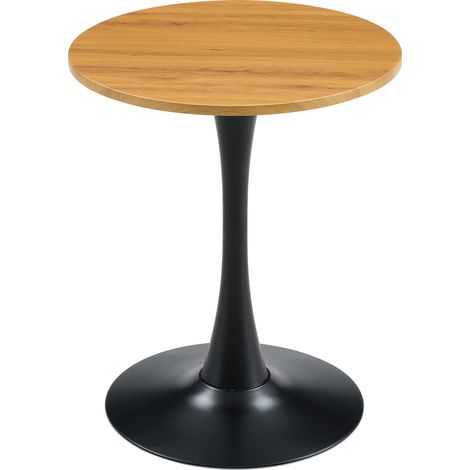 Table ronde 60 cm en MDF et métal, finition effet bois, base noire, 72 cm (1/5)