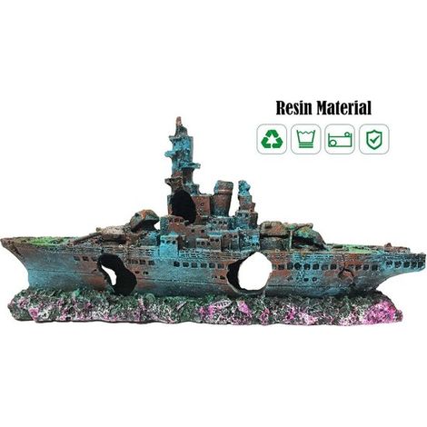 Aquarium-Dekoration: Gesunkenes Wrack (21x11x5cm) – Bunte Wrackdekoration mit Hohlräumen, für Fische und Garnelen