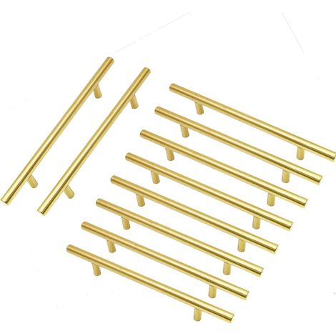 10 Stück Gold Möbelgriffe 128mm Lochabstand, Edelstahl Schubladengriffe Länge 200mm für Küche Schlafzimmerschrank