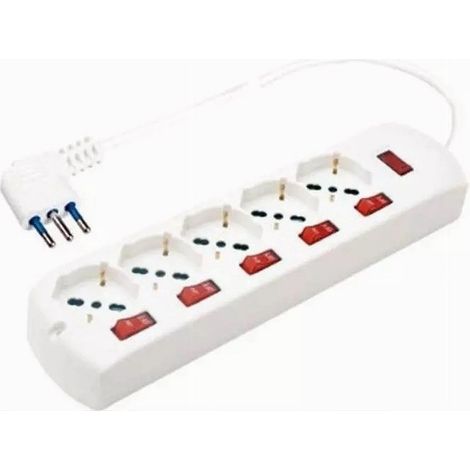 Trade Shop - MULTIPRES 5 USCITES UNIVERSAL SCHUKO + 5 INTERRUTER SPINA 10A CAVO 1.5MT 80705 - (1/2)