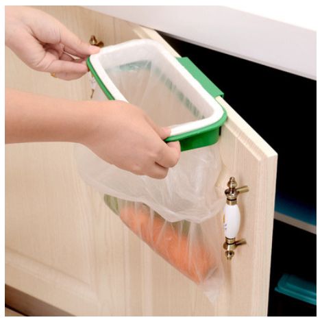 Support de sac à ordures d'armoire arrière de porte de cuisine suspendu amélioré avec support de stockage de sac à ordures à boucle anti-chute (1/2)