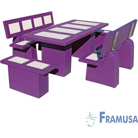 CONJUNTO COMEDOR PIEDRA RECTANGULAR JARDIN STATUS POLAR VIOLETA