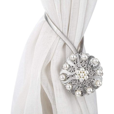 Curtain tiebacks, magnetic curtain tiebacks, clips with faux pearl decoration in solid spring alloy, for living room, bedroom, office, hotel (1/5)