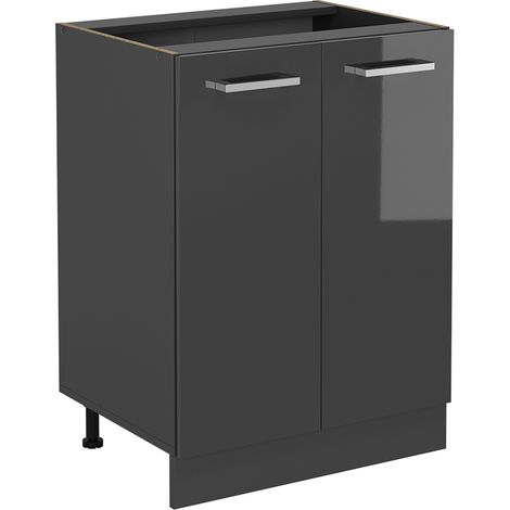 Mobiletto base cucina R-Line, Antracite lucido, 60 cm senza piano di lavoro, Vicco