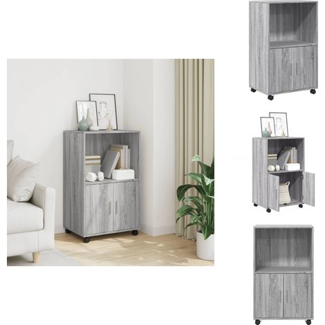 Armoire à roulettes sonoma gris 55x40x91 cm bois d'ingénierie - Armoire À Roulettes - Armoires À Roulettes - Classeur - Armoire De Rangement De Bureau (1/5)