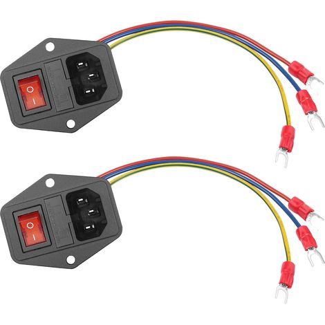6A 250V Rocker Switch Power socket module plug 10A fusible avec indicateur lumineux 18 AWG câble 3 - Pin iec320 C14, appareils ménagers ou appareils de bricolage (2 PCS) (1/5)
