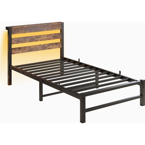Lit 90x200 avec cadre de lit, éclairage LED et station de recharge USB, lit en métal, cadre de lit sans matelas, sommier avec rangement sous le lit (1/5)