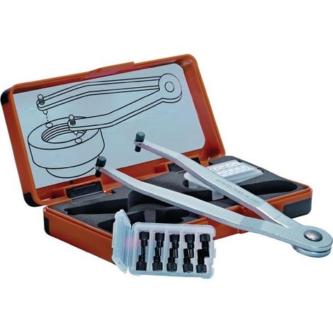 Clé à ergot réglable 1,5-2-2,5-3-4 mm – Acier spécial galvanisé – Pour écrous à deux trous – Remplace 5 tailles de clés – AMF