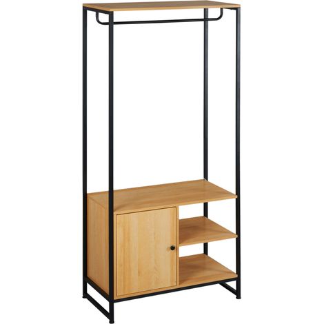 Appendiabiti in Acciaio e Legno Stile Industriale con Scarpiera e Ripiani, 80x40x180cm