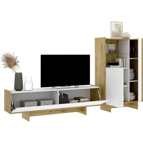 Conjunto de Muebles para Sala Walla, Cajones, Modular, 5 Estantes, Blanco
