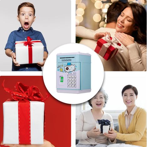 Tirelire électronique enfant à mot de passe boîte à monnaie rouleau auto coffre épargne billets pièces musique cadeau idéal garçons filles ABS bleu rose 19x12.2x13.2cm 1 pièce (1/3)