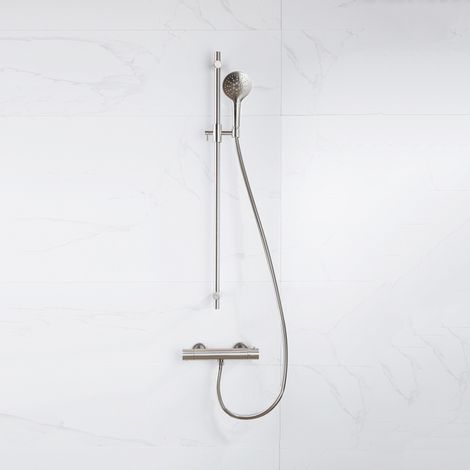 Fortifura Calvi Mitigeur de douche - avec barre de curseur - douchette ronde - flexible lisse - Inox brossé PVD (1/5)