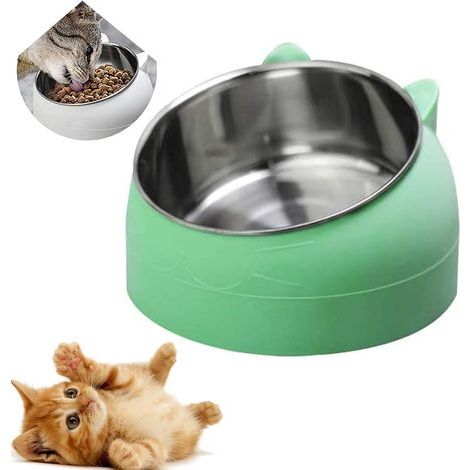 Gamelle Inclinée pour Chat et Chien en Acier Inoxydable - Bol Antidérapant pour Chiots, Hamsters, Lapins et Petits Animaux (1/5)