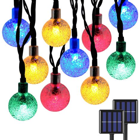 Guirlande Lumineuse Solaire - 20 Globes Cristal Multicolores - Étanche IP44 - Pour Jardin Terrasse Mariage - 1 Pièce (1/5)