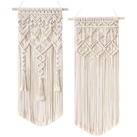 2-teiliges Makramee-Wandbehang-Set im Boho-Chic-Stil mit geometrischen Mustern – wunderschöne Dekoration für Wohnung oder Studentenwohnheim, 75 cm (L) x 35 cm (B) (1/5)