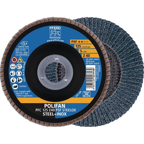 Disco de láminas POLIFAN Z PSF STEELOX D.125 mm Z-40 cónico INOX granulado (paquete de 10)