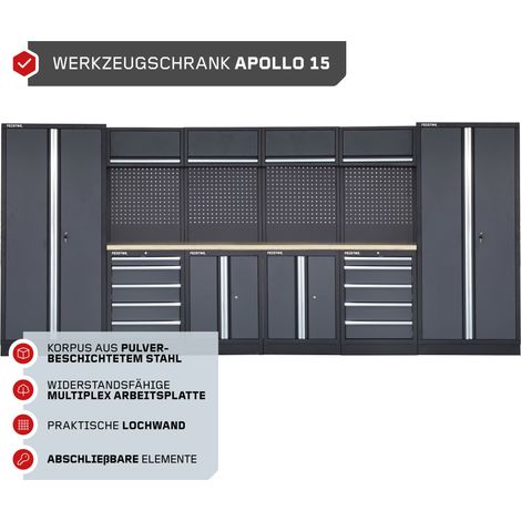FEISTOS Werkstatteinrichtung  Werkzeugschrank Apollo 15  inkl. Lochwand  Grau/Schwarz  228x46x200 cm (1/5)