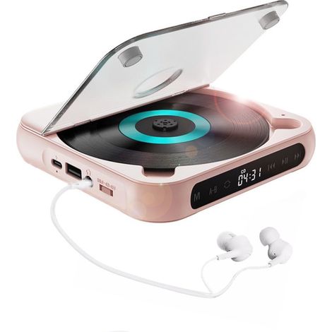 Lecteur CD portable, lecteur CD Bluetooth pour la maison, lecteur CD de bureau, lecteur CD personnel rechargeable pour voiture, rose (1/5)