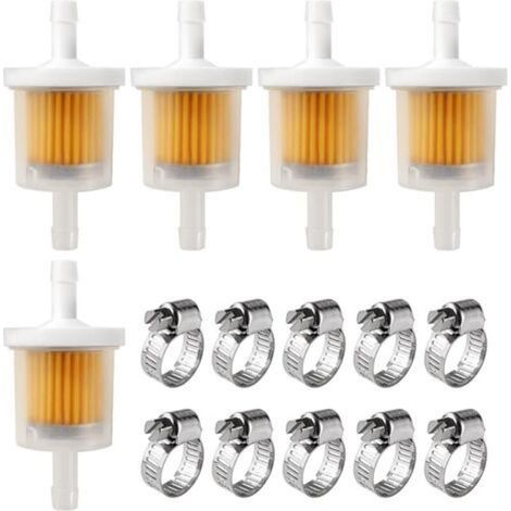 5 filtri carburante da 6-8 mm, filtro carburante in linea, filtro carburante rapido, con 10 fascette stringitubo, per moto, scooter, generatore, tosaerba - Crezuo